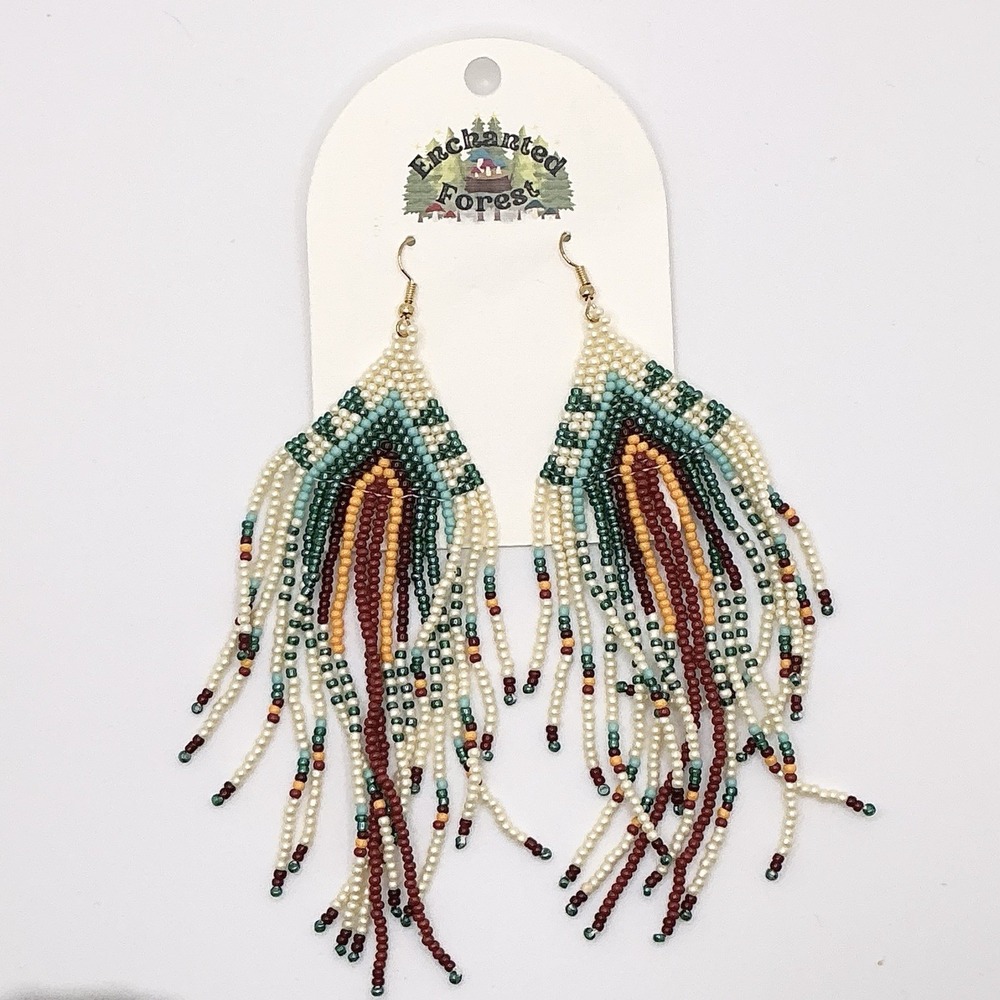 Boho Western Style Tribal Seed Bead Beaded Earrings Fringe Tassel Long Native